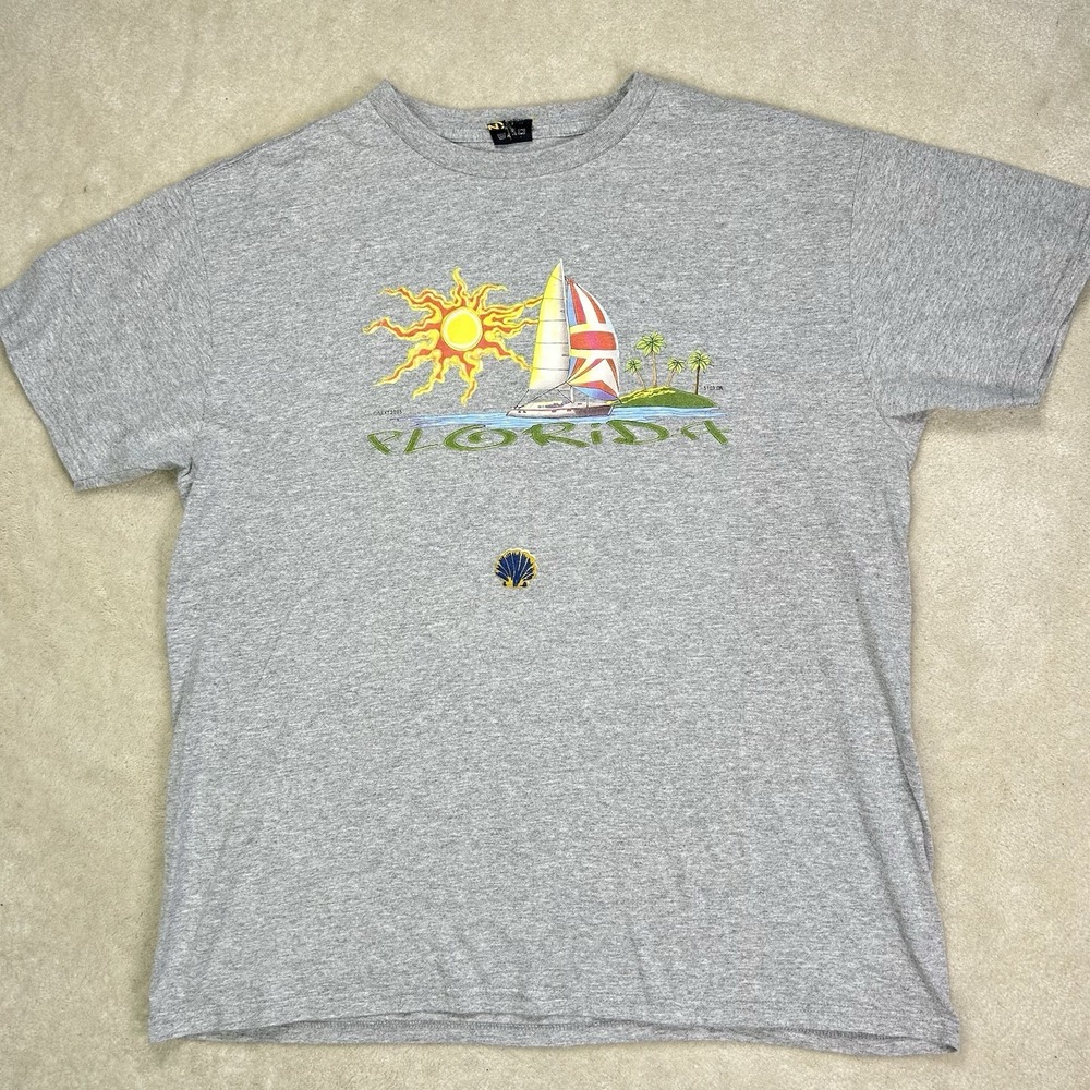 Vintage Y2K Nautica TShirt Mens Large Florida Graphic Sailboat Beach